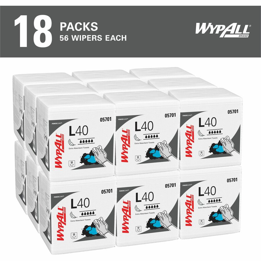 Wypall PowerClean L40 Extra Absorbent Towels - WhitePack - 56/Pack - 18 / Carton