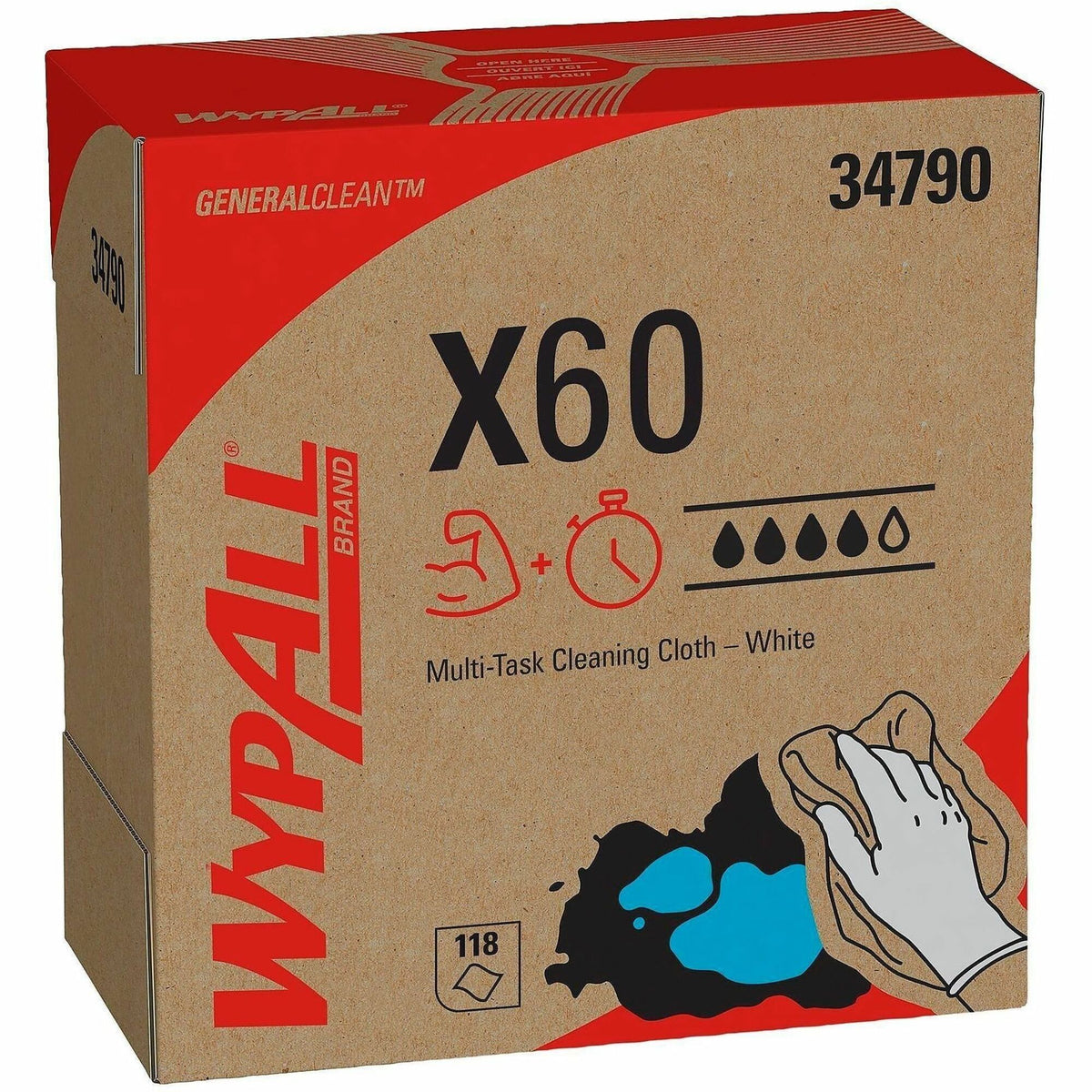 Wypall GeneralClean X60 Multi-Task Cleaning Cloths - Pop-Up Box - 8.34" Width x 16.80" Length - White - Hydroknit - 118 