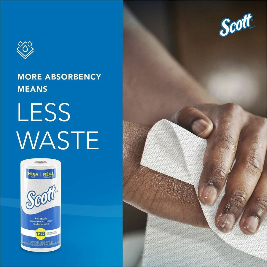 Scott® Kitchen Paper Towels with Fast-Drying Absorbency Pockets - 1 Ply - 11" Width x 8.78" Length - 128 Sheets/Roll - 2