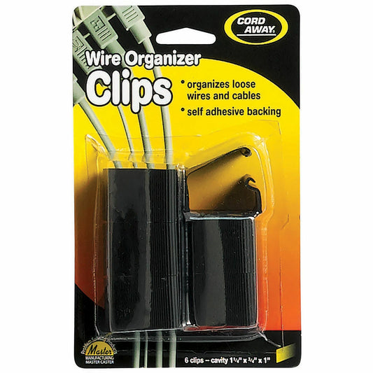 CordAway Locking-Latch Wire Clips - Cable Clip - Black - 6 / Pack