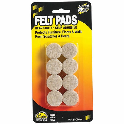 Scratch Guard Self-Adhesive Felt Circles - 16 Pad of 1" Diameter - Circle - Self-adhesive - Beige - Polyester Felt - 1Pa