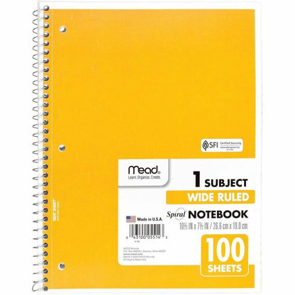 Mead Spiral Bound Wide Ruled Notebooks - 100 Sheets - Spiral - 8" x 10 1/2" Sheet Size - White Paper - Assorted Cover - 