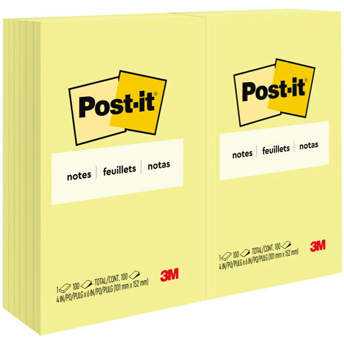 Post-it® Notes Original Notepads - 4" Flag/Note Width x 6" Flag/Note Length - Rectangle - 100 Sheets per Pad - Unruled -