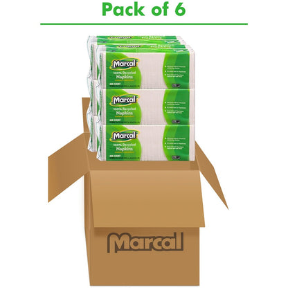 Marcal 100% Recycled Luncheon Napkins - 1 Ply - 12.50" Width x 11.40" Length - White - Paper - 400/Pack - 6 / Carton