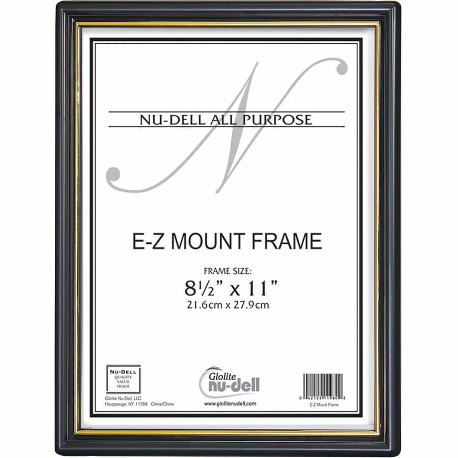Golite nu-dell EZ Mount Wall Frame - Holds 8.50" x 11" Insert - Plastic - Black, Gold - 1 Each