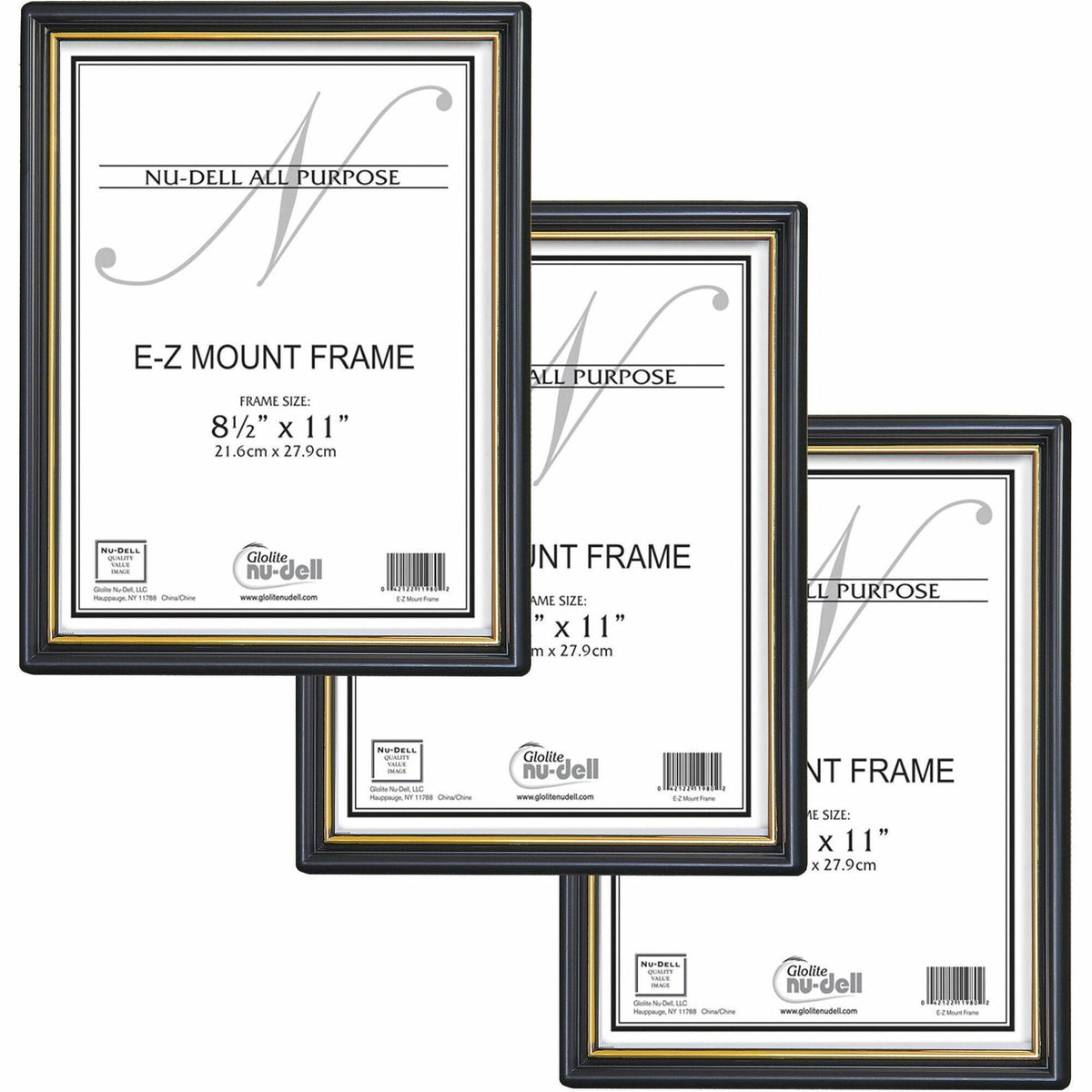 Golite nu-dell Easy Slide-In Document Frame - Holds 8.50" x 11" Insert - Horizontal, Vertical - Plastic - Black - 3 / Pa