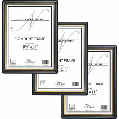 Golite nu-dell Easy Slide-In Document Frame - Holds 8.50" x 11" Insert - Horizontal, Vertical - Plastic - Black - 3 / Pa