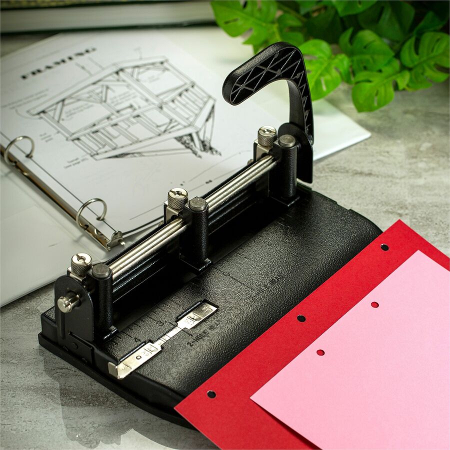 Officemate Heavy-Duty Hole Punch with Lever Handle - 3 Punch Head(s) - 32 Sheet of 20lb Paper - 9/32" Punch Size - Black