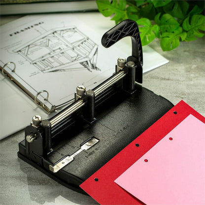 Officemate Heavy-Duty Hole Punch with Lever Handle - 3 Punch Head(s) - 32 Sheet of 20lb Paper - 9/32" Punch Size - Black