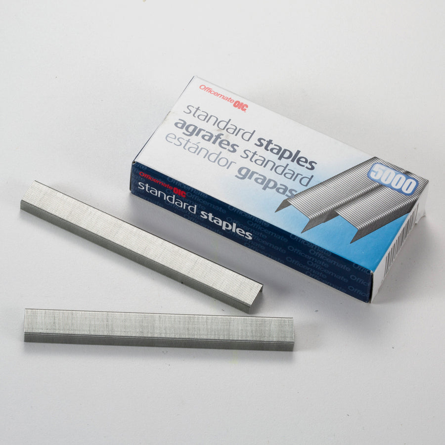 Officemate Standard Staples - Standard - 1/4" Leg - Holds 20 Sheet(s) - Chisel Point - 210 Per Strip - 5000 / Box