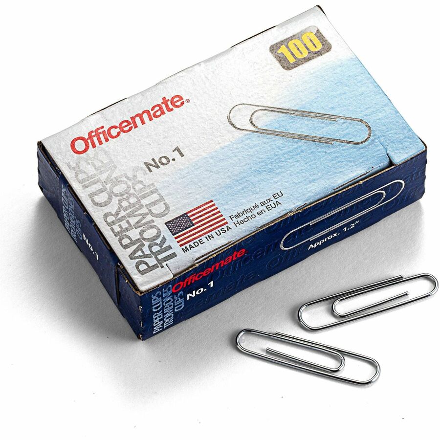 Officemate Paper Clips - No. 1 - Silver - Steel - 100/Box - 10 / Pack