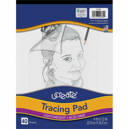UCreate Tracing Pad - 40 Sheets - Plain - Unruled Margin - 9" x 12" Sheet Size - Transparent Paper - Bleed-free - 1 Pad