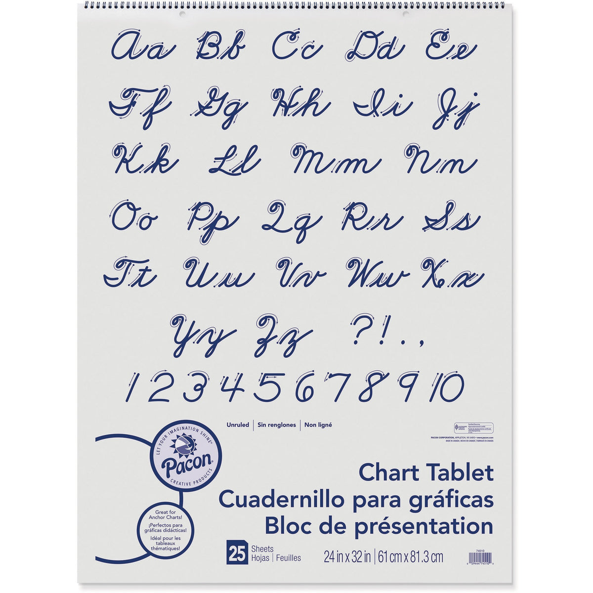 Pacon Unruled Chart Tablet - 25 Sheets - Plain - Spiral Bound - Unruled Front Ruling - 24" x 32" Sheet Size - White Pape