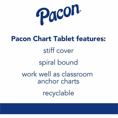 Pacon Ruled Chart Tablet - 25 Sheets - Spiral Bound - Ruled Front Ruling - 1" Ruled - 24" x 32" Sheet Size - White Paper