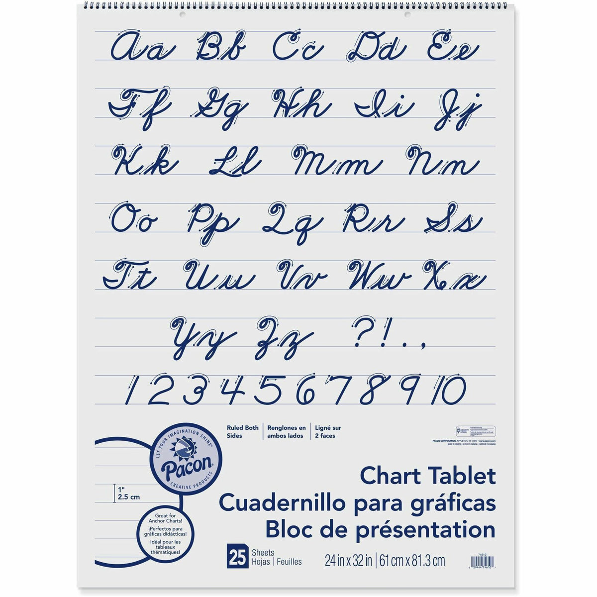 Pacon Ruled Chart Tablet - 25 Sheets - Spiral Bound - Ruled Front Ruling - 1" Ruled - 24" x 32" Sheet Size - White Paper