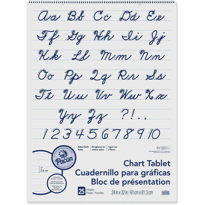 Pacon Ruled Chart Tablet - 25 Sheets - Spiral Bound - Ruled Front Ruling - 1" Ruled - 24" x 32" Sheet Size - White Paper