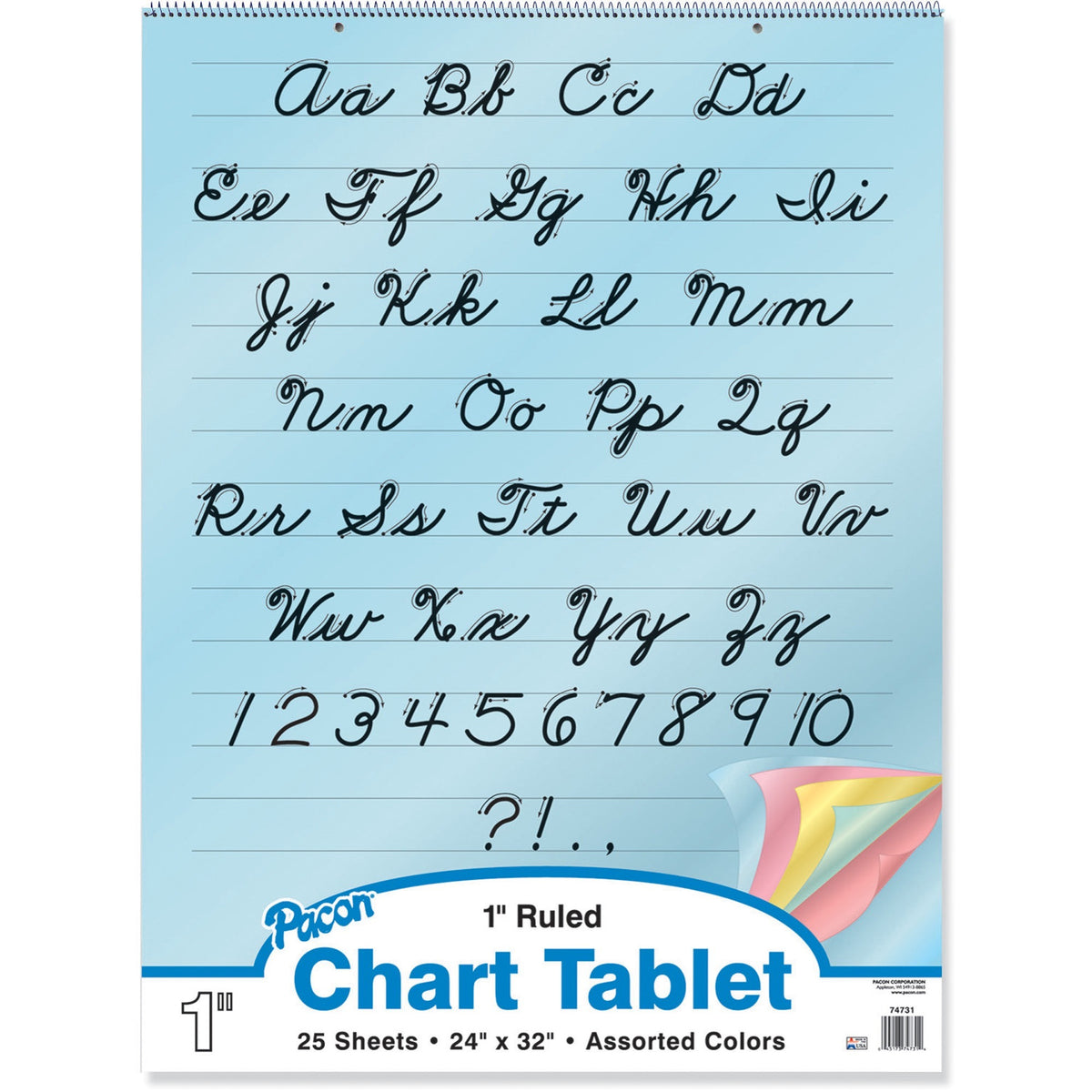 Pacon Cursive Cover Colored Paper Chart Tablet - 25 Sheets - 1" Ruled - 24" x 32" Sheet Size x 24" Width x 32" Length - 