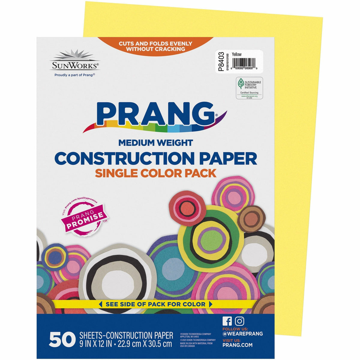 Prang Construction Paper - Multipurpose - 9" Width x 12" Length - Yellow - 50 / Pack