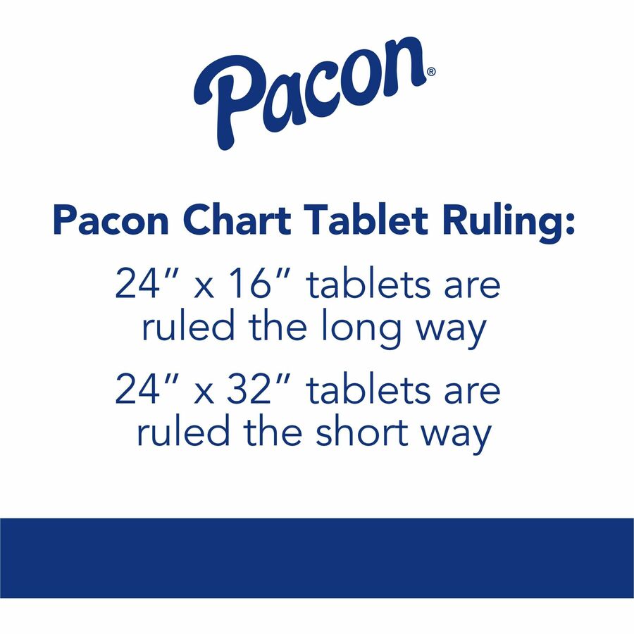 Pacon Chart Table - 70 Sheets - Glue - Ruled Front Ruling - 1" Ruled - Unruled Margin - 24" x 32" Sheet Size - White Pap