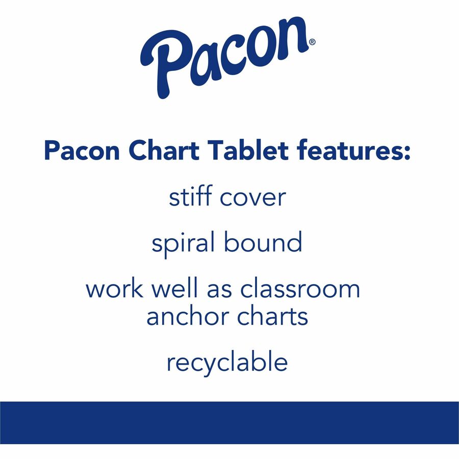 Pacon Chart Table - 70 Sheets - Glue - Ruled Front Ruling - 1" Ruled - Unruled Margin - 24" x 32" Sheet Size - White Pap