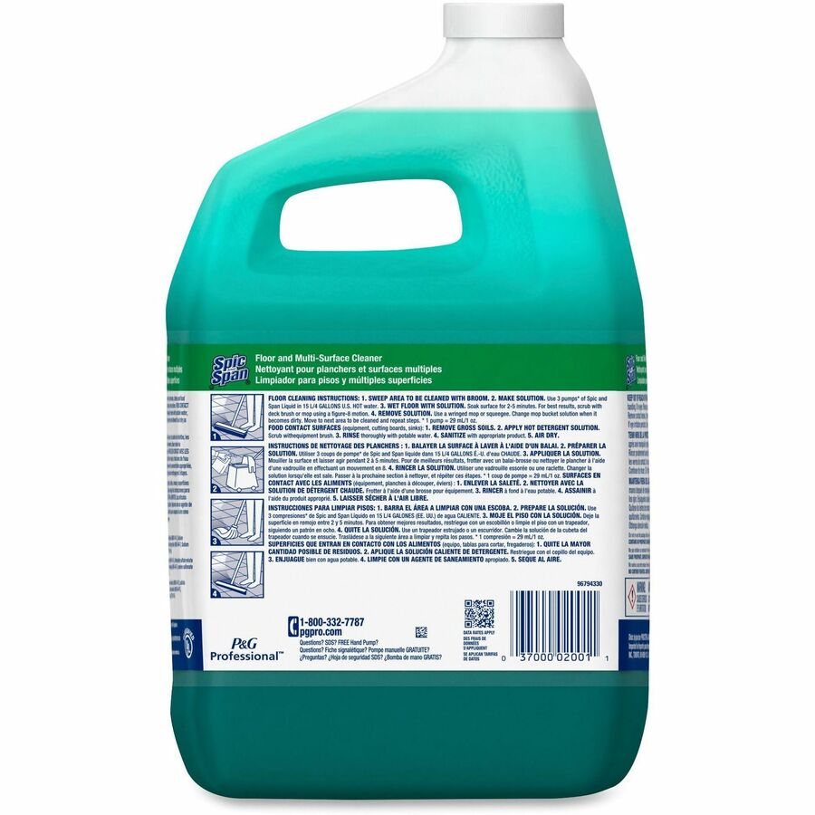 Spic and Span Floor and Multi-Surface Cleaner - Concentrate Liquid - 128 fl oz (4 quart) - 1 Each - Green