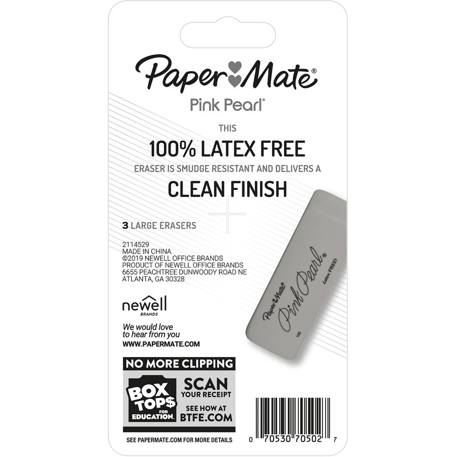 Paper Mate Pink Pearl Eraser - Pink - Rubber - 3 / Pack - Self-cleaning, Tear Resistant, Smudge-free, Soft, Pliable
