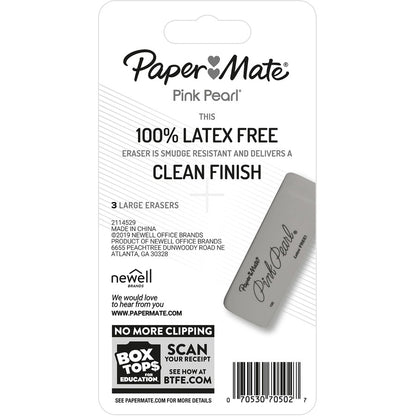 Paper Mate Pink Pearl Eraser - Pink - Rubber - 3 / Pack - Self-cleaning, Tear Resistant, Smudge-free, Soft, Pliable