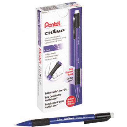 Pentel Champ Mechanical Pencils - 0.7 mm Lead - #2 - Refillable - Blue Barrel - 12 / Dozen