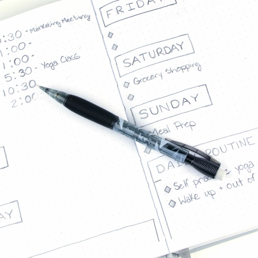 Pentel Icy Mechanical Pencil - 0.5 mm Lead - #2 - Refillable - Black Barrel - 12 / Dozen