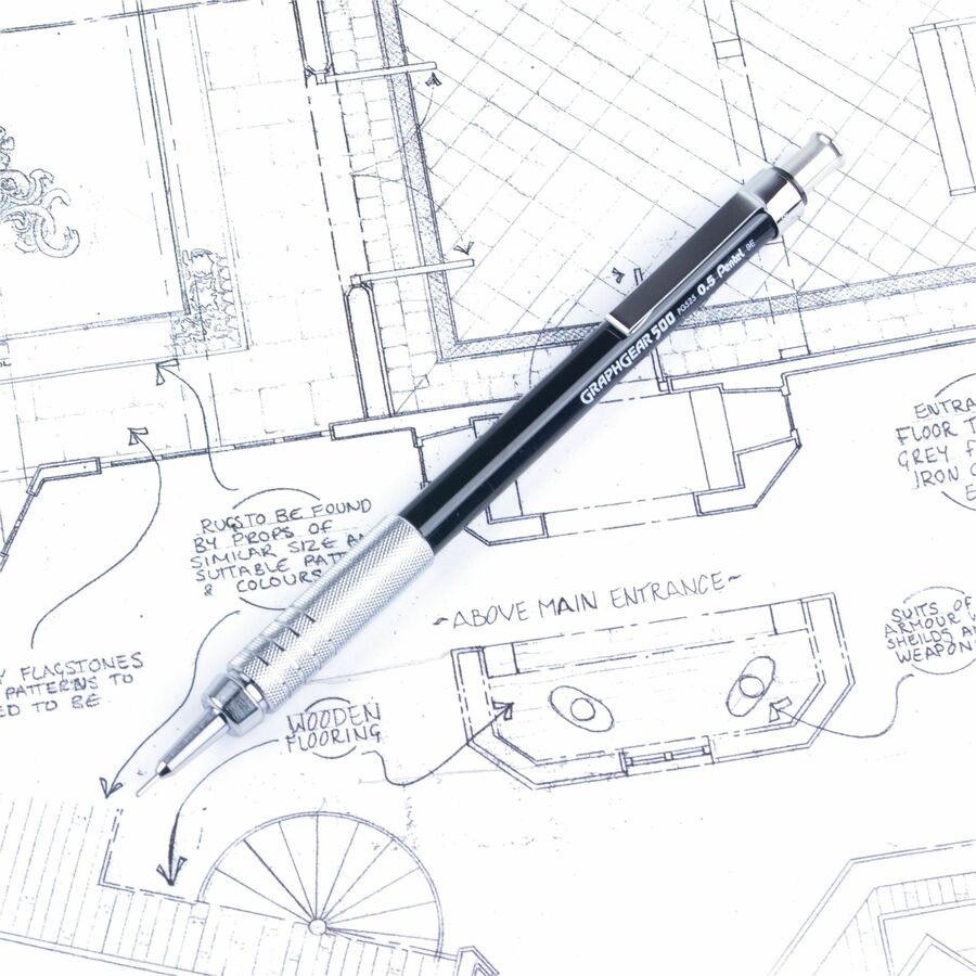 Pentel GraphGear 500 Mechanical Pencil - 0.5 mm Lead - HB - Refillable - Black Barrel - 1 Each