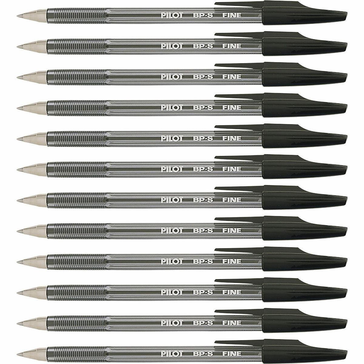 Pilot Better BP-S Ball Stick Pens - 0.7 mm Fine Pen Point - Refillable - Black Ink - Crystal, Clear Barrel - Stainless S