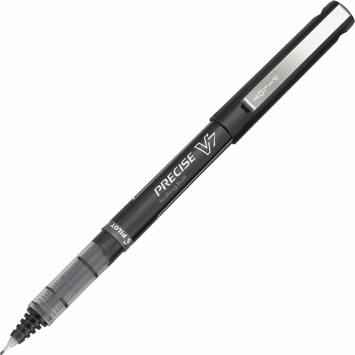 Pilot Precise V7 Fine Premium Capped Rolling Ball Pens - 0.7 mm Fine Pen Point - Black Ink - Black Plastic Barrel - 12 /