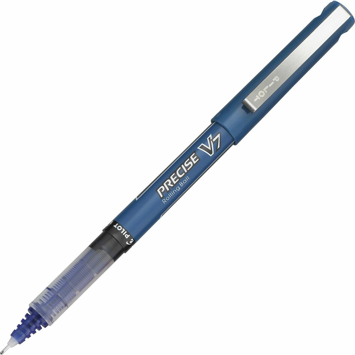 Pilot Precise V7 Fine Premium Capped Rolling Ball Pens - 0.7 mm Fine Pen Point - Blue Ink - Blue Plastic Barrel - 12 / D