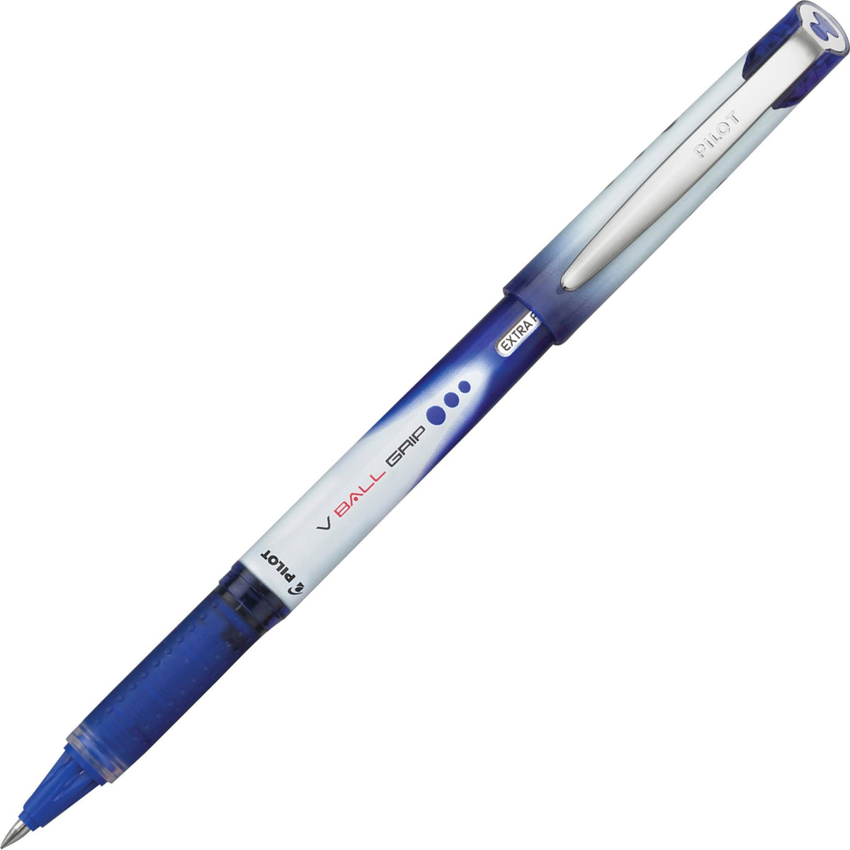 Pilot V-Ball Grip Liquid Ink Rollerball Pens - 0.5 mm Extra Fine Pen Point - Blue Ink - Metal Barrel - 12 / Dozen