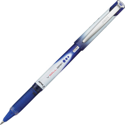 Pilot V-Ball Grip Liquid Ink Rollerball Pens - 0.5 mm Extra Fine Pen Point - Blue Ink - Metal Barrel - 12 / Dozen