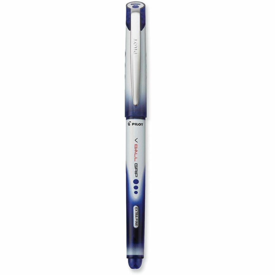Pilot V-Ball Grip Liquid Ink Rollerball Pens - 0.5 mm Extra Fine Pen Point - Blue Ink - Metal Barrel - 12 / Dozen