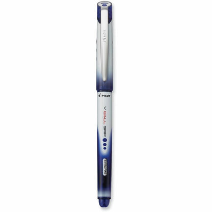 Pilot V-Ball Grip Liquid Ink Rollerball Pens - 0.5 mm Extra Fine Pen Point - Blue Ink - Metal Barrel - 12 / Dozen