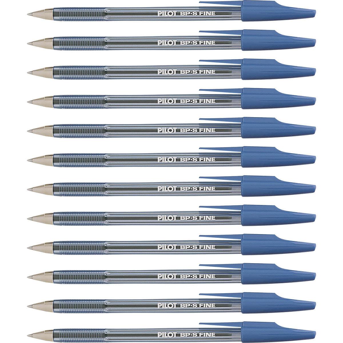Pilot Better BP-S Ball Stick Pens - 0.7 mm Fine Pen Point - Refillable - Blue Ink - Crystal, Clear Barrel - Stainless St