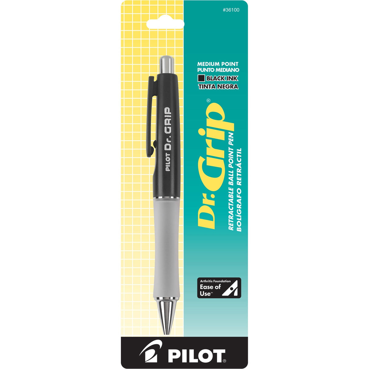 Pilot Dr. Grip Retractable Ballpoint Pens - 1 mm Medium Pen Point - Refillable - Retractable - Black Ink - Black Barrel 