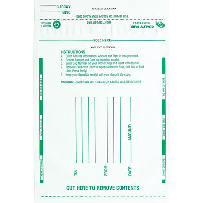 Quality Park Night Deposit Bags - 10.50" Length x 8.50" Width - White - Polyethylene - Deposit - 100 / Pack