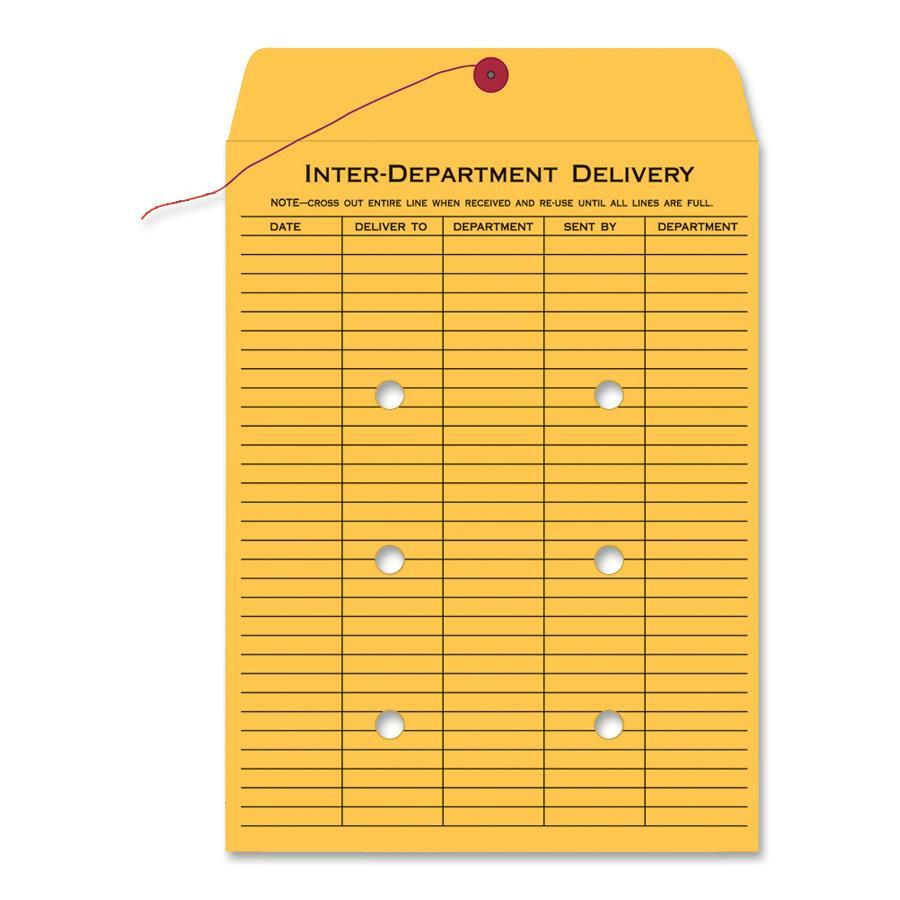 Quality Park 9 x 12 Inter-Departmental Envelopes - Inter-department - 9" Width x 12" Length - 28 lb - String/Button - Br