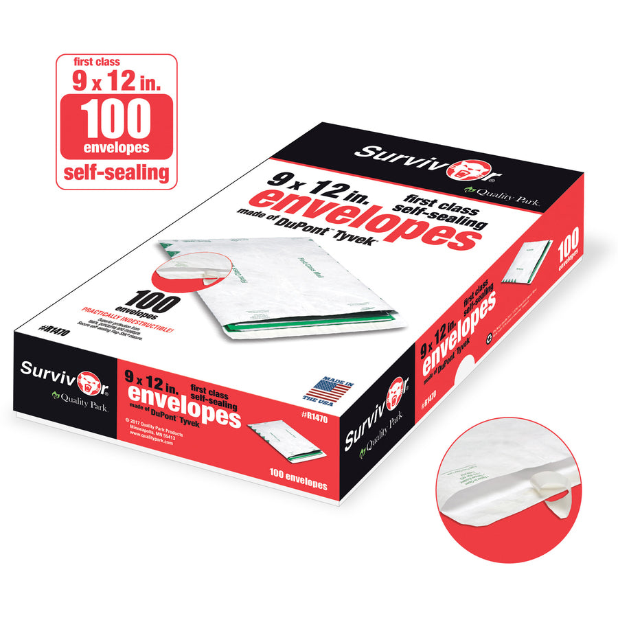 Survivor® 9 x 12 DuPont Tyvek First Class Border Mailers with Self-Seal Closure - First Class Mail - #10 1/2 - 9" Width 