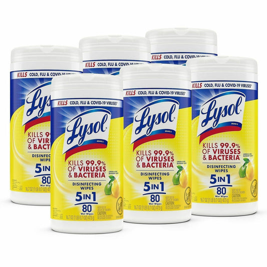 Lysol Disinfecting Wipes - Ready-To-Use - Lemon, Lime Blossom Scent - 7" Length x 7.25" Width - 6 / Carton