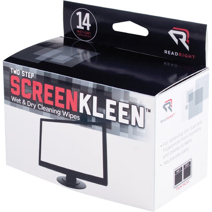 Read Right Kleen & Dry Screen Cleaners - For Display Screen - Pre-moistened, Lint-free, Anti-static, Anti-glare - 2 Sets