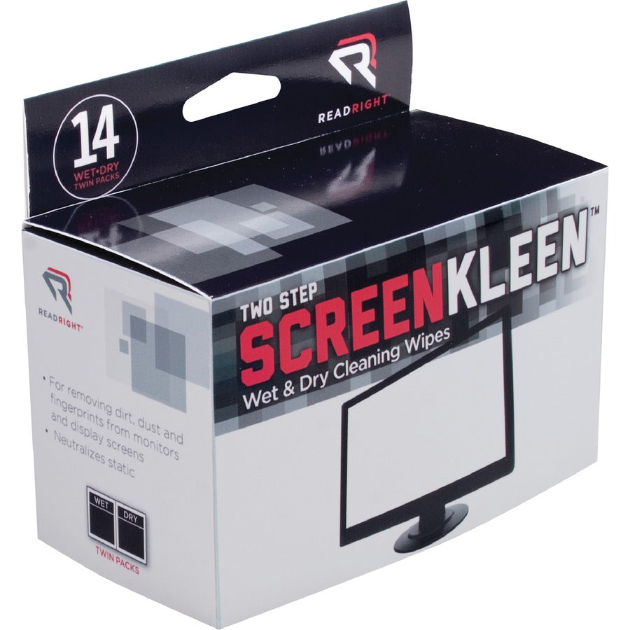 Read Right Kleen & Dry Screen Cleaners - For Display Screen - Pre-moistened, Lint-free, Anti-static, Anti-glare - 2 Sets
