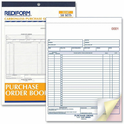 Rediform 3-Part Carbonless Purchase Order Book - 3 Part - 8.50" x 11" Sheet Size - White, Canary, Pink - White Sheet(s) 