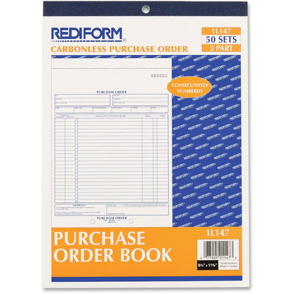 Rediform 3-Part Carbonless Purchase Order Book - 3 Part - 8.50" x 11" Sheet Size - White, Canary, Pink - White Sheet(s) 