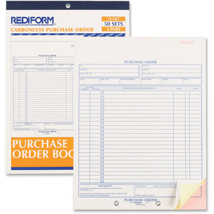 Rediform 3-Part Carbonless Purchase Order Book - 3 Part - 8.50" x 11" Sheet Size - White, Canary, Pink - White Sheet(s) 