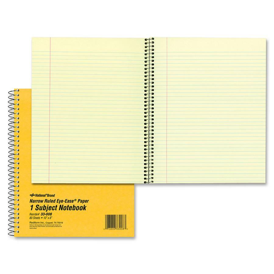 Rediform One-Subject Narrow Ruled Notebook - 80 Sheets - Coilock - Ruled Red Margin - 16 lb Basis Weight - 8" x 10" Shee