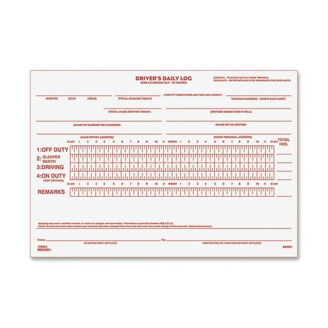Rediform Driver's Daily Log Book - 31 Sheet(s) - Stapled - 2 Part - Carbon Copy - 7.87" x 5.50" Sheet Size - White - Whi